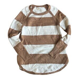ANTHROPOLOGIE | Rebekah Tan And Cream Striped Tunic Sweater Size Small